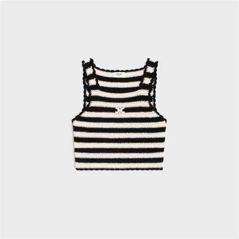 celine top gestreept|triomphe striped crop top in crocheted cotton .